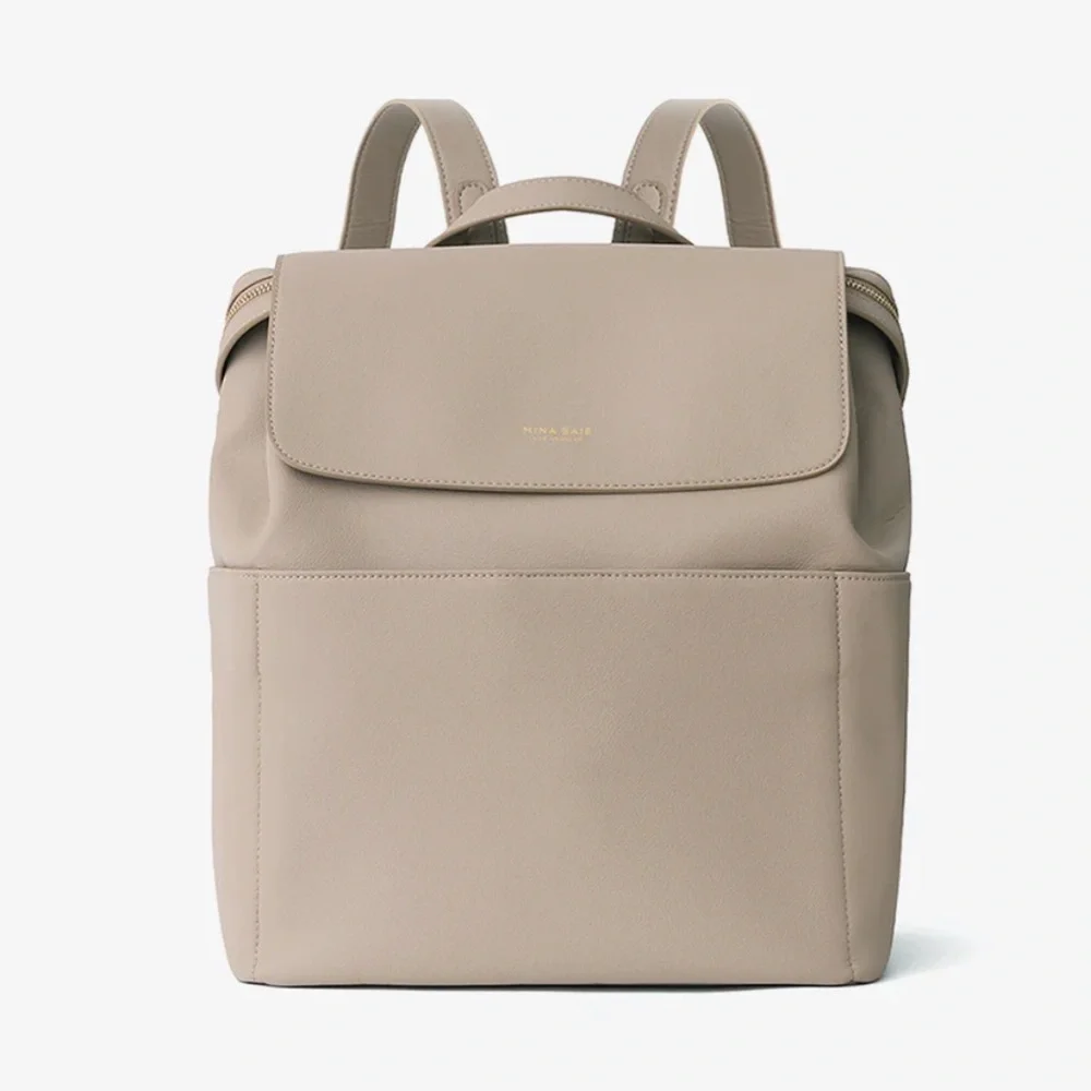 Mina Baie Kinney Diaper Bag Backpack Weekender in Sand Vegan Leather